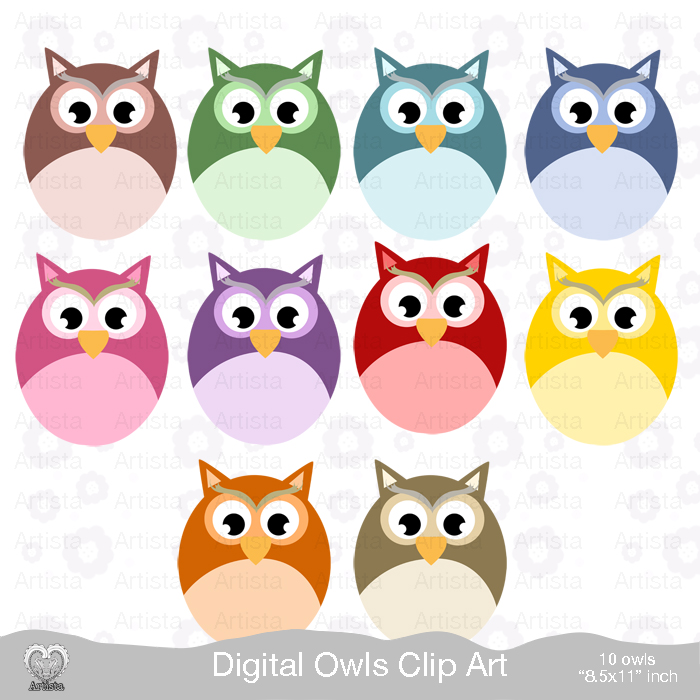 Owls Clip Art Digital Files Instant Download Graphic Design - Embellishments