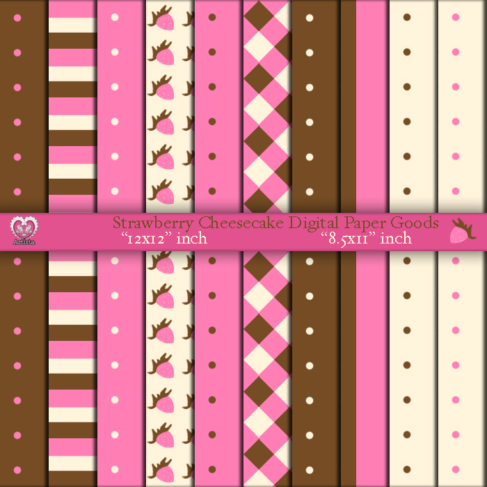 Girls Strawberry Cheesecake Digital Paper Goods - Cupcake Wrappers Treat Cups